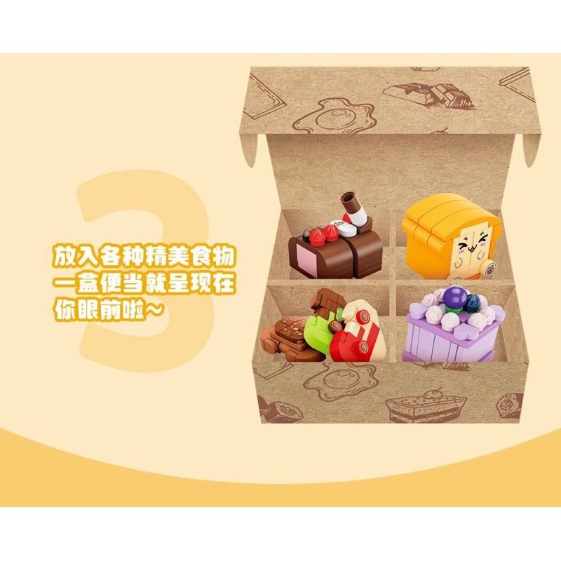 FORANGE FC8288 8288 non  BỘ SƯU TẬP MINI 6 HỘP CƠM TRƯA BÁNH TRÁI CÂY CUỘN ĐỒ ĂN NHANH KIỂU MỸ SUSHI BĂNG CHUYỀN MÌ NƯỚNG MỚI HẠNH NHÂN TẦNG bộ đồ chơi xếp lắp ráp ghép mô hình 843 khối