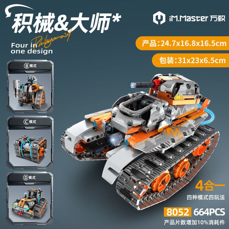 IM.MASTER QIHUI 8052 non  BẬC THẦY VỀ MÁY MÓC ROBOT 4 TRONG 1 bộ đồ chơi xếp lắp ráp ghép mô hình  Kỹ Thuật Công Nghệ Cao Mô Hình Phương Tiện 664 khối