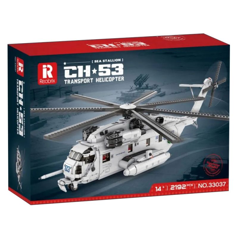 REOBRIX 33037 non Lego TRỰC THĂNG VẬN TẢI CH-53 bộ đồ chơi xếp lắp ráp ghép mô hình Military Army CH-53 TRANSPORT HELICOPTER Quân Sự Bộ Đội 2192 khối