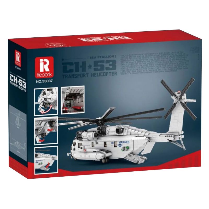 REOBRIX 33037 non  TRỰC THĂNG VẬN TẢI CH-53 bộ đồ chơi xếp lắp ráp ghép mô hình Military Army CH-53 TRANSPORT HELICOPTER Quân Sự Bộ Đội 2192 khối