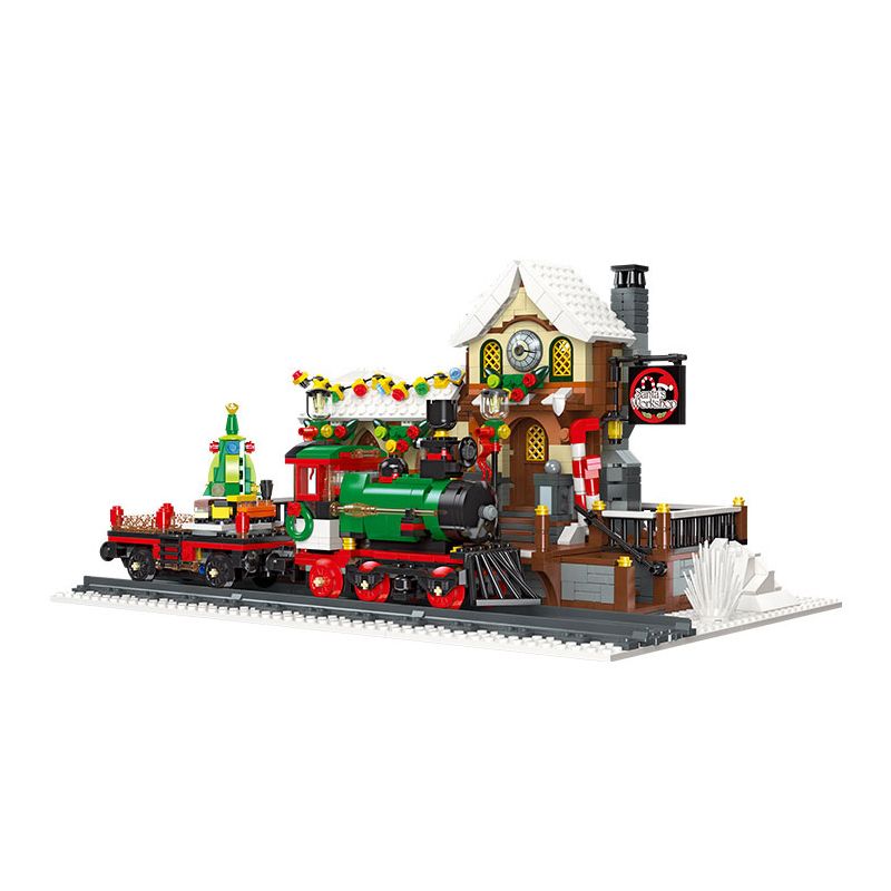 JIESTAR 89142 non Lego GA XE LỬA GIÁNG SINH bộ đồ chơi xếp lắp ráp ghép mô hình Creator THE RAILWAY STATION CHRISTMAS Sáng Tạo 1362 khối