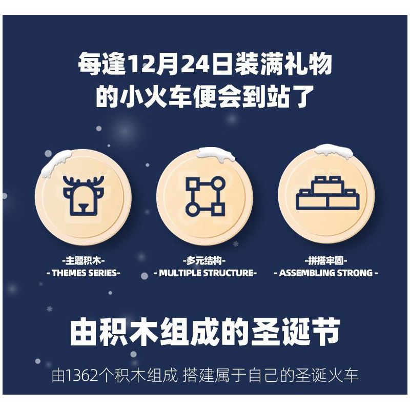 JIESTAR 89142 non  GA XE LỬA GIÁNG SINH bộ đồ chơi xếp lắp ráp ghép mô hình Creator THE RAILWAY STATION CHRISTMAS Sáng Tạo 1362 khối