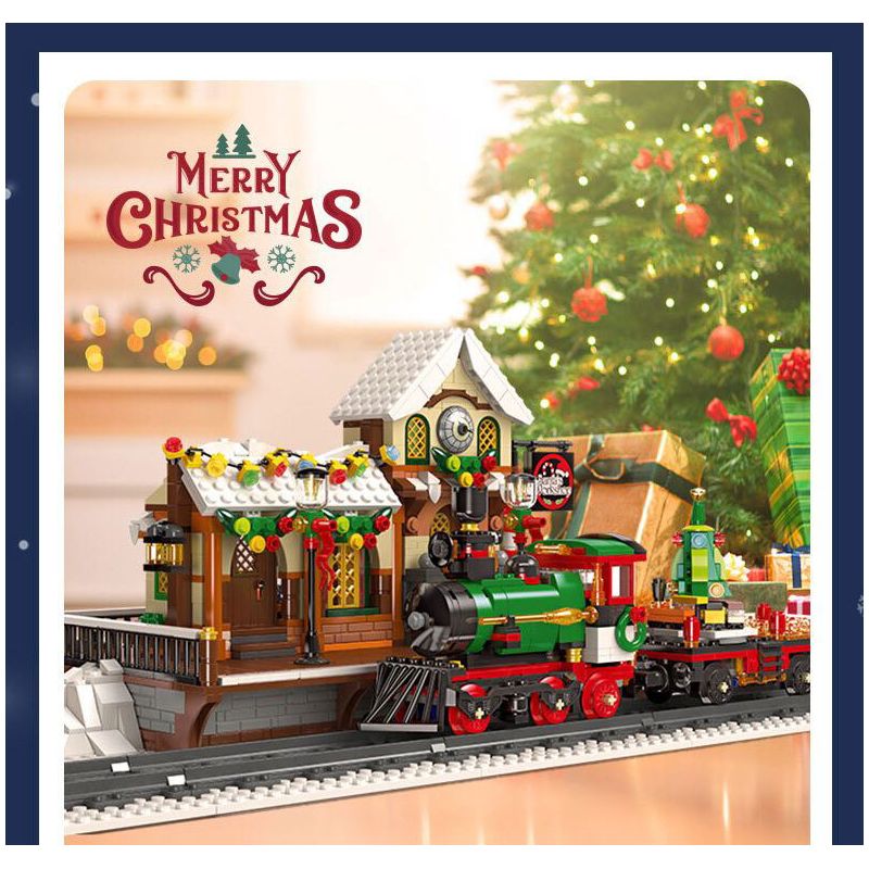 JIESTAR 89142 non  GA XE LỬA GIÁNG SINH bộ đồ chơi xếp lắp ráp ghép mô hình Creator THE RAILWAY STATION CHRISTMAS Sáng Tạo 1362 khối