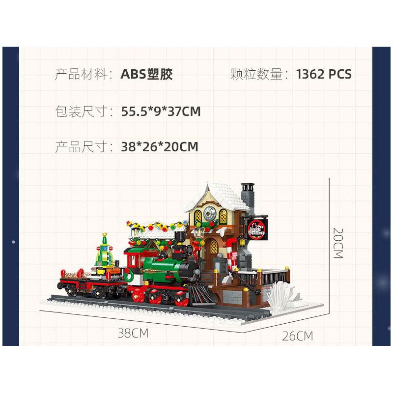JIESTAR 89142 non  GA XE LỬA GIÁNG SINH bộ đồ chơi xếp lắp ráp ghép mô hình Creator THE RAILWAY STATION CHRISTMAS Sáng Tạo 1362 khối