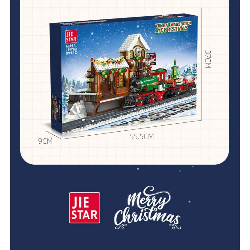 JIESTAR 89142 non  GA XE LỬA GIÁNG SINH bộ đồ chơi xếp lắp ráp ghép mô hình Creator THE RAILWAY STATION CHRISTMAS Sáng Tạo 1362 khối