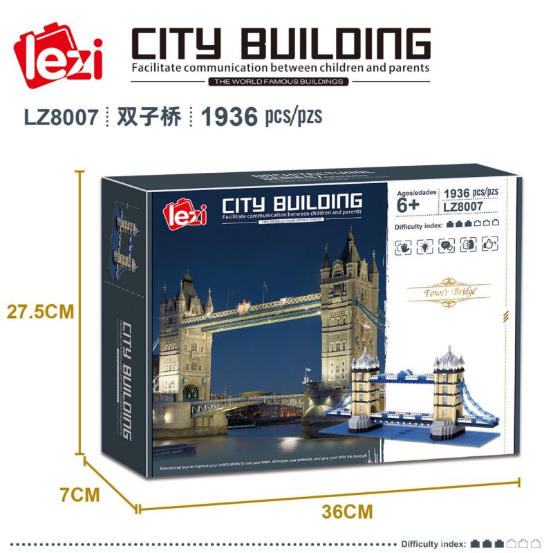 FUN IMAGINATION LZ8007 8007 non  CẦU ĐÔI bộ đồ chơi xếp lắp ráp ghép mô hình Buildings 1936 khối