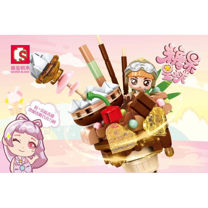 SEMBO 615007 non  NÓN THANH SÔ CÔ LA bộ đồ chơi xếp lắp ráp ghép mô hình Candy Planet Hành Tinh Kẹo Nghọt 356 khối