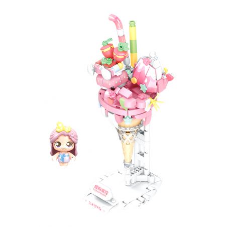 SEMBO 615005 non  NÓN DÂU TÂY MÀU HỒNG ANH ĐÀO bộ đồ chơi xếp lắp ráp ghép mô hình Candy Planet Hành Tinh Kẹo Nghọt 347 khối