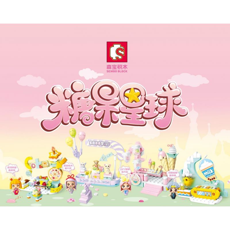 SEMBO 615018 non  POP-UP CỬA HÀNG TRÀ SỮA bộ đồ chơi xếp lắp ráp ghép mô hình Candy Planet Hành Tinh Kẹo Nghọt 136 khối