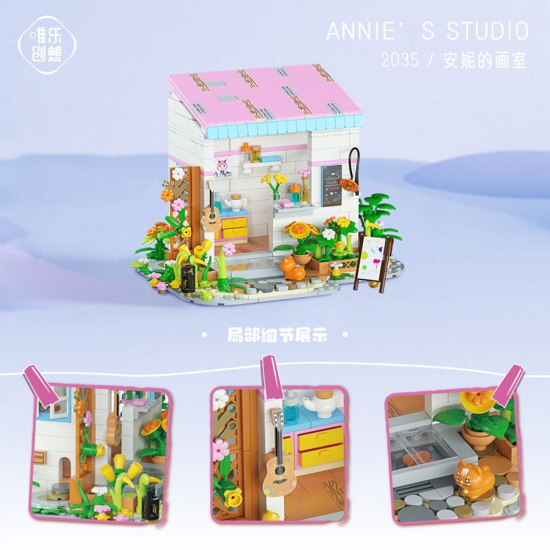 WEILE CHUANGXIANG 2035 non  STUDIO CỦA ANNIE bộ đồ chơi xếp lắp ráp ghép mô hình Disney Princess FAIRYTALE TOWN ANNIE'S STUDIO Công Chúa