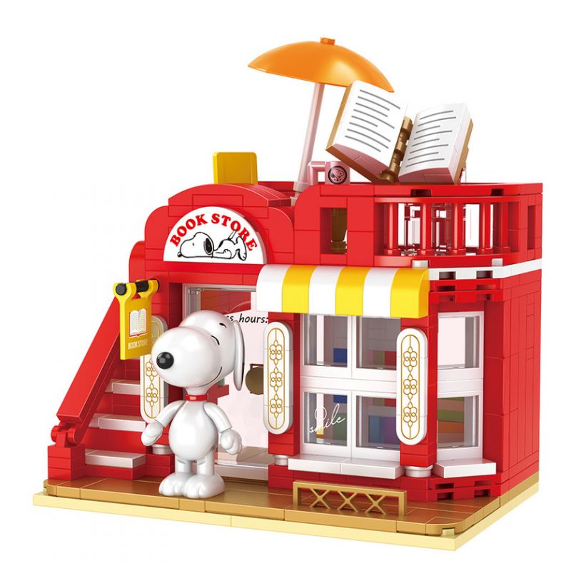HSANHE CACO S013 non Lego CỬA HÀNG SÁCH bộ đồ chơi xếp lắp ráp ghép mô hình Snoopy PEANUTS SNOOPY BOOK STORE Chú Chó 379 khối