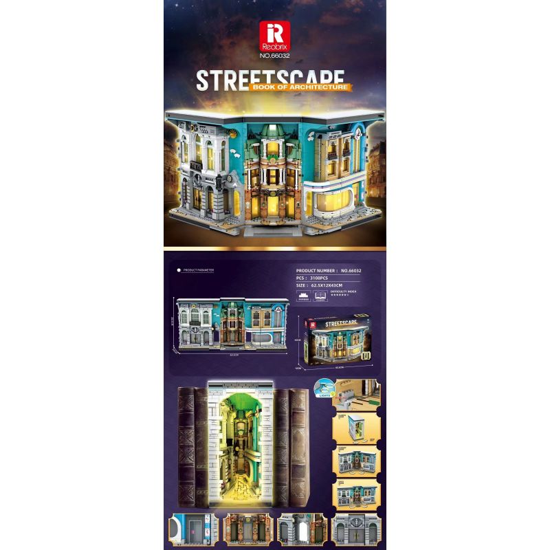 REOBRIX 66032 non  GÓC NHÌN ĐƯỜNG PHỐ bộ đồ chơi xếp lắp ráp ghép mô hình Architecture STREETSCAPE BOOK OF ARCHITECTURE Công Trình Kiến Trúc 3108 khối