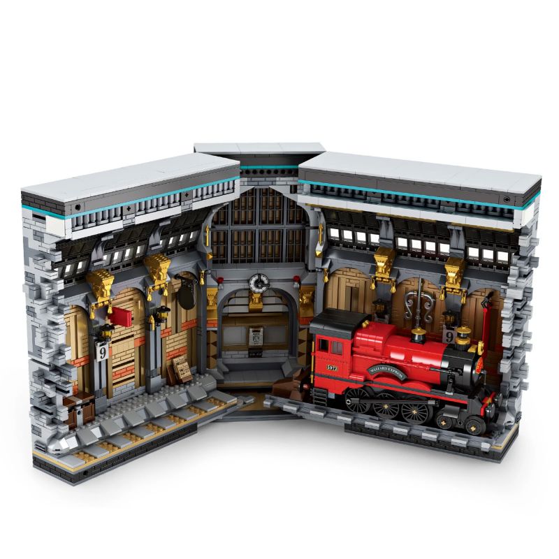 REOBRIX 66031 non Lego NHÀ GA XE LỬA MA THUẬT BOOKEND bộ đồ chơi xếp lắp ráp ghép mô hình Harry Potter MAGIC STATION Chú Bé Phù Thủy 3060 khối