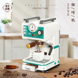 WEIGHT 2090 non  MÁY PHA CÀ PHÊ bộ đồ chơi xếp lắp ráp ghép mô hình COFFEE TIME 663 khối