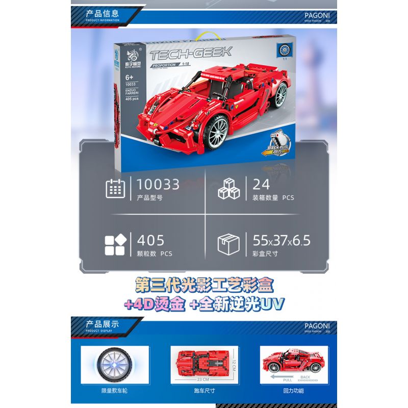 KUYU MOXING 10033 non  XE THỂ THAO MÀU ĐỎ LÙI tỷ lệ 1:18 bộ đồ chơi xếp lắp ráp ghép mô hình Mini Racing Pacemaker Đua Xe Mini 405 khối