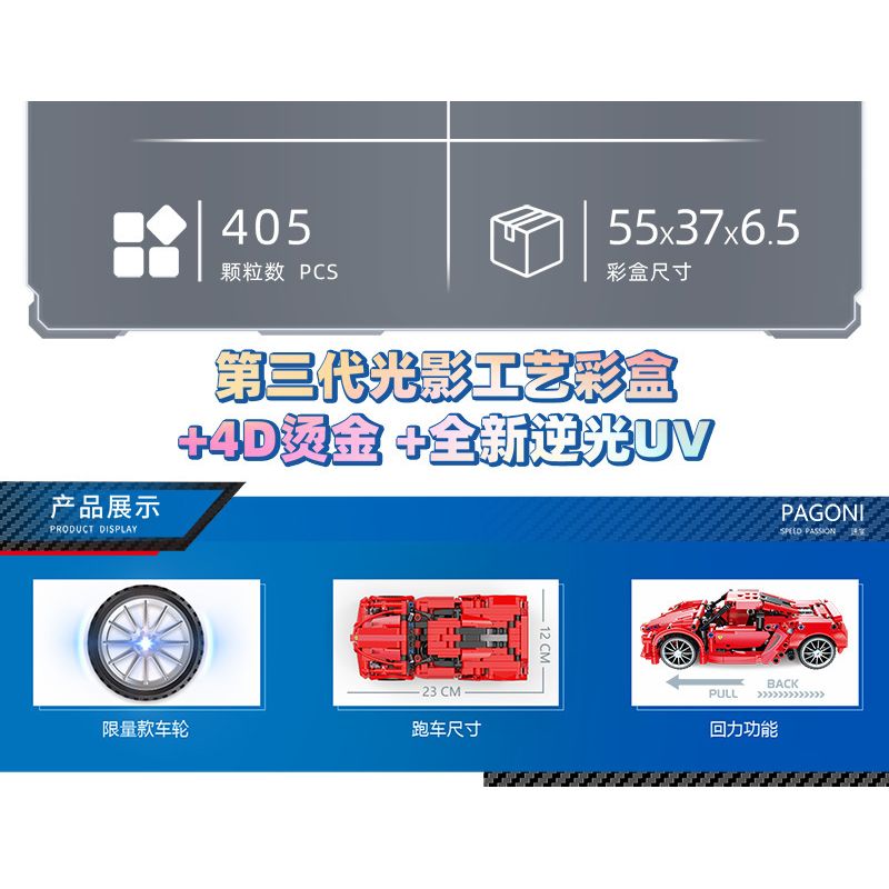 KUYU MOXING 10033 non  XE THỂ THAO MÀU ĐỎ LÙI tỷ lệ 1:18 bộ đồ chơi xếp lắp ráp ghép mô hình Mini Racing Pacemaker Đua Xe Mini 405 khối