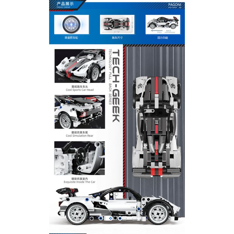 KUYU MOXING 10031 non  XE ZONDA LÙI tỷ lệ 1:18 bộ đồ chơi xếp lắp ráp ghép mô hình Mini Racing Pacemaker PAGANI ZONDA Đua Xe Mini 418 khối