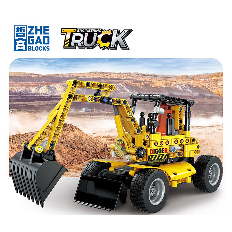 ZHEGAO QL1227 1227 non  KÉO LÙI MÁY XÚC Ô TÔ bộ đồ chơi xếp lắp ráp ghép mô hình ENGINEERING TRUCK 411 khối