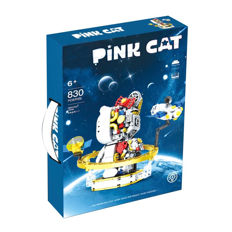 LQS 6305 non  MÈO KHÔNG GIAN CYBORG bộ đồ chơi xếp lắp ráp ghép mô hình PINK CAT 830 khối