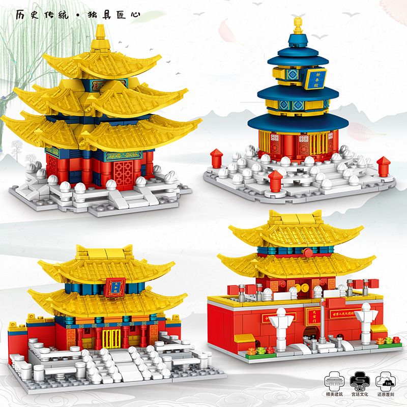 ZHEGAO QL0974 0974 non Lego KIẾN TRÚC CỔ BẮC KINH 4 KIỂU QUẢNG TRƯỜNG THIÊN AN MÔN HỘI HÒA HỢP TỐI CAO CẦU NGUYỆN CHO MÙA MÀNG BỘI THU THÁP GÓC bộ đồ chơi xếp lắp ráp ghép mô hình 1051 khối