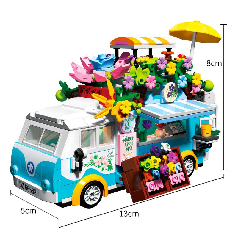ZHEGAO DZ7005 7005 non  XE HOA LÃNG MẠN bộ đồ chơi xếp lắp ráp ghép mô hình ROMANTIC FLOWER CART 621 khối