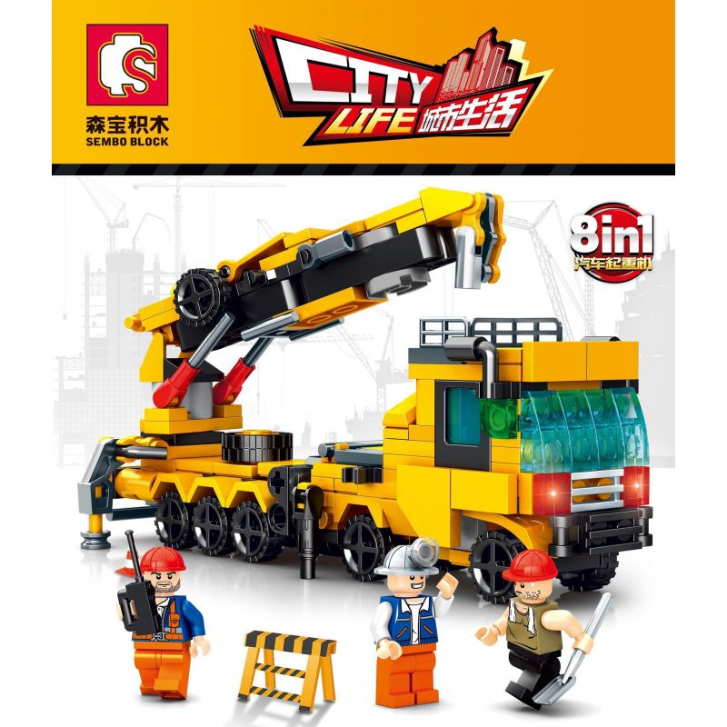 SEMBO 2724 2725 2726 2727 2728 2729 2730 2731 non  XE CẨU 8IN1 bộ đồ chơi xếp lắp ráp ghép mô hình CITY LIFE 337 khối
