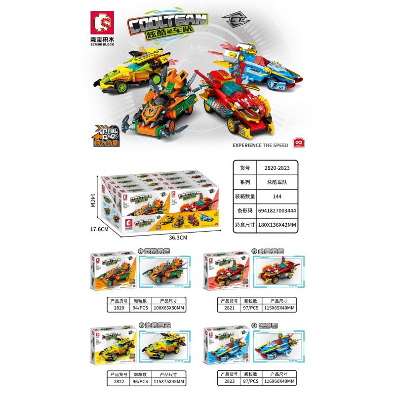 SEMBO 2820 2821 2822 2823 non  ĐỘI NGẦU LÙI XE bộ đồ chơi xếp lắp ráp ghép mô hình Mini Racing Pacemaker COOLTEAM EXPERIENCE THE SPEED Đua Xe Mini 384 khối