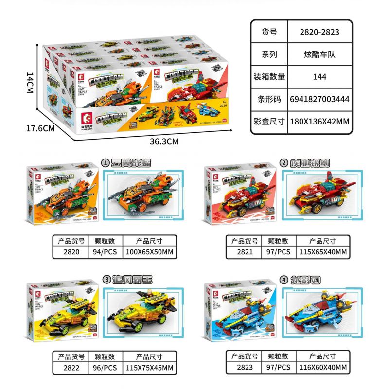 SEMBO 2820 2821 2822 2823 non  ĐỘI NGẦU LÙI XE bộ đồ chơi xếp lắp ráp ghép mô hình Mini Racing Pacemaker COOLTEAM EXPERIENCE THE SPEED Đua Xe Mini 384 khối