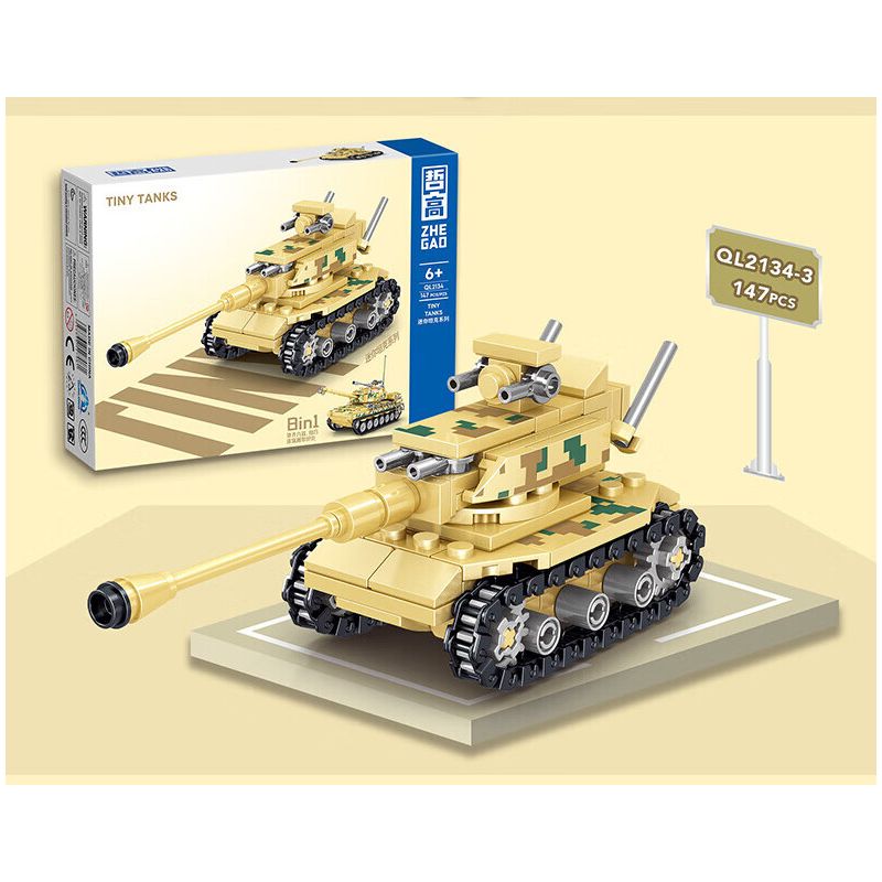 ZHEGAO QL2134 2134 non  8 TỔ HỢP XE TĂNG BÁNH XÍCH MINI bộ đồ chơi xếp lắp ráp ghép mô hình Military Army Quân Sự Bộ Đội 1176 khối