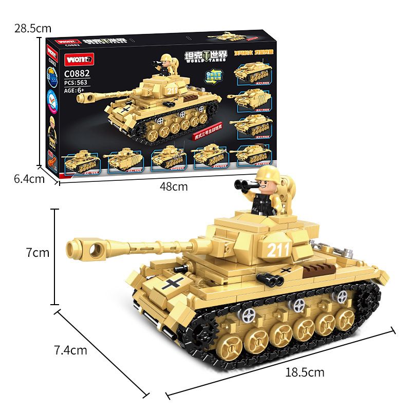 WOMA C0882 0882 non Lego XE TĂNG TIGER 9 TRONG 1 bộ đồ chơi xếp lắp ráp ghép mô hình Military Army TIGER TANK Quân Sự Bộ Đội 563 khối