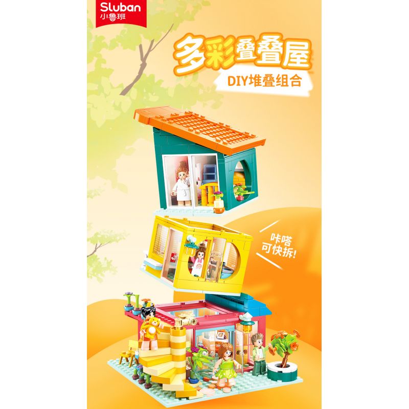SLUBAN M38-B1090 B1090 1090 M38B1090 38-B1090 non  NGÔI NHÀ XẾP CHỒNG ĐẦY MÀU SẮC bộ đồ chơi xếp lắp ráp ghép mô hình 571 khối