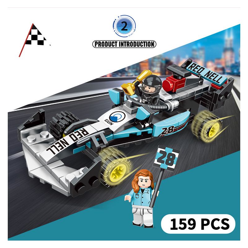 MINGDI LEIBAO 10079 non  HUYỀN THOẠI XE ĐUA F1 KÉO LÙI 4IN2 bộ đồ chơi xếp lắp ráp ghép mô hình 649 khối