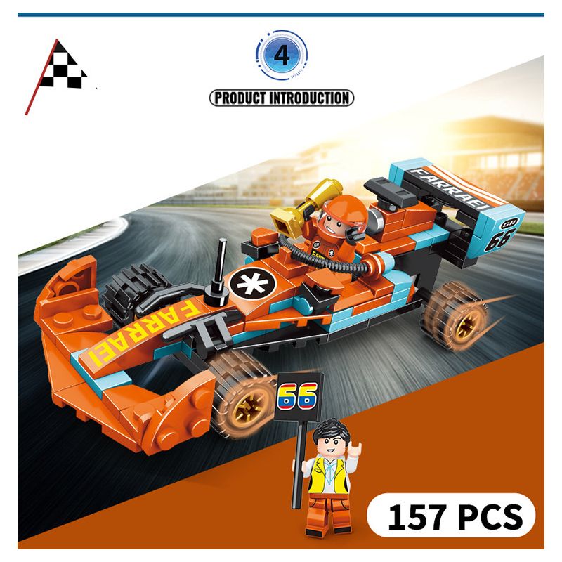 MINGDI LEIBAO 10079 non  HUYỀN THOẠI XE ĐUA F1 KÉO LÙI 4IN2 bộ đồ chơi xếp lắp ráp ghép mô hình 649 khối