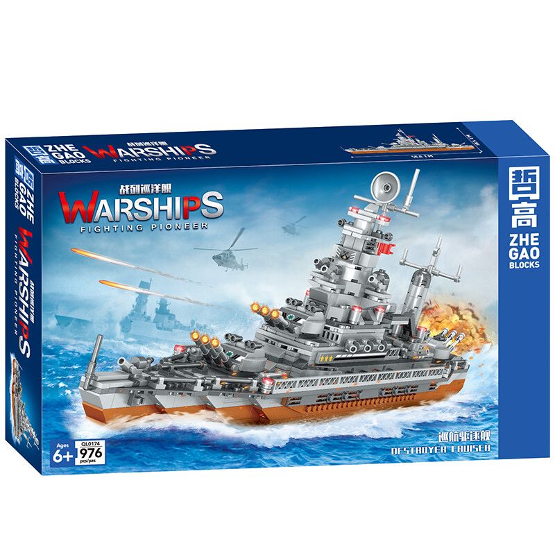 ZHEGAO QL0174 0174 non  TÀU KHU TRỤC bộ đồ chơi xếp lắp ráp ghép mô hình DESTROYER CRUISER 976 khối