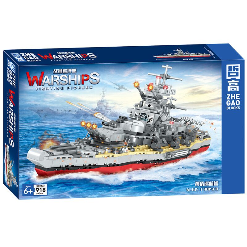 ZHEGAO QL0173 0173 non  TUẦN DƯƠNG HẠM AEGIS bộ đồ chơi xếp lắp ráp ghép mô hình Military Army AEGIS CRUISER Quân Sự Bộ Đội 918 khối