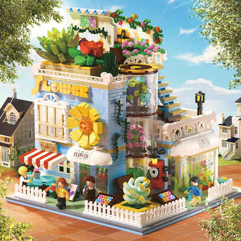 ZHEGAO DZ6120 6120 non  CỬA HÀNG HOA MỌNG NƯỚC bộ đồ chơi xếp lắp ráp ghép mô hình Flowers SUCCULENTS STORE 2091 khối