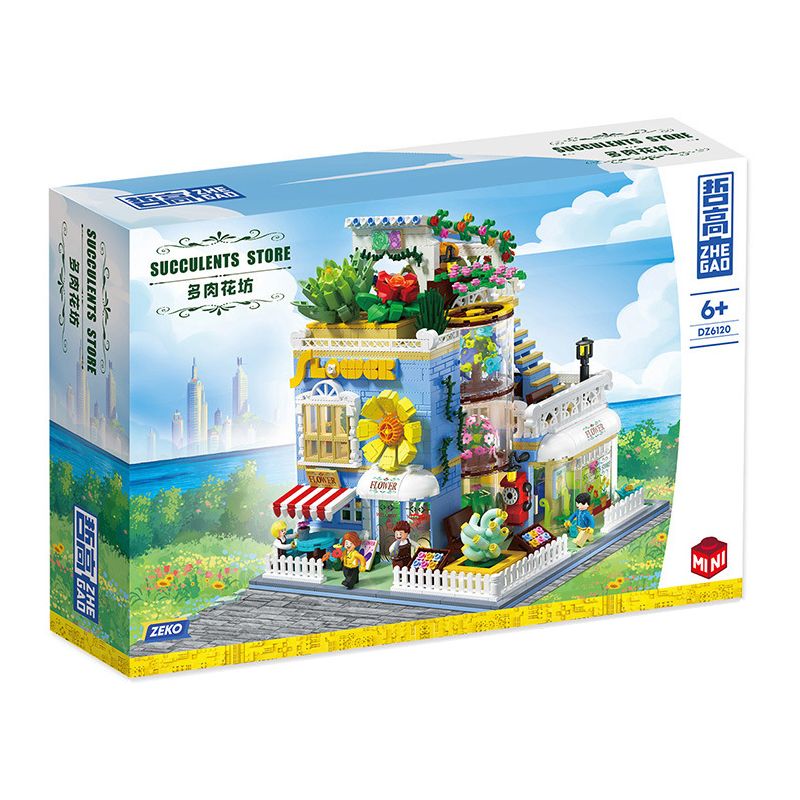 ZHEGAO DZ6120 6120 non  CỬA HÀNG HOA MỌNG NƯỚC bộ đồ chơi xếp lắp ráp ghép mô hình Flowers SUCCULENTS STORE 2091 khối