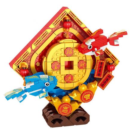 REOBRIX 568 non  NHIỀU HƠN MỌI NĂM KOI bộ đồ chơi xếp lắp ráp ghép mô hình Chinese Traditional Festivals Lễ Hội Cổ Truyền 486 khối