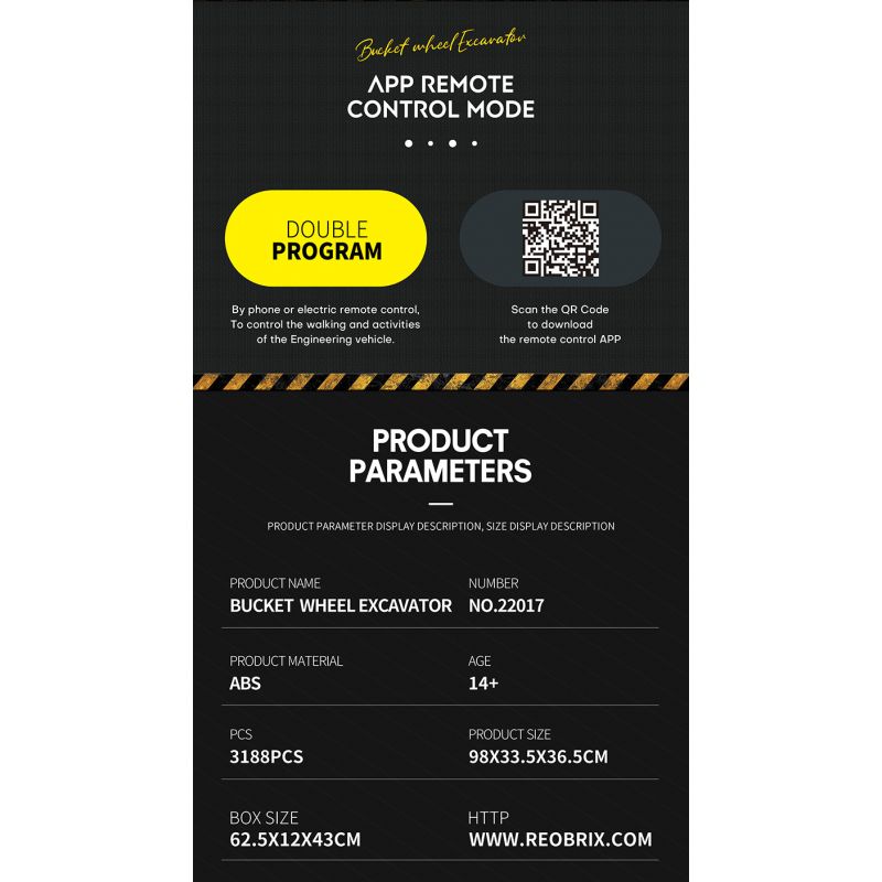 REOBRIX 22017 non  MÁY XÚC BÁNH GẦU bộ đồ chơi xếp lắp ráp ghép mô hình  Kỹ Thuật Công Nghệ Cao Mô Hình Phương Tiện 3188 khối