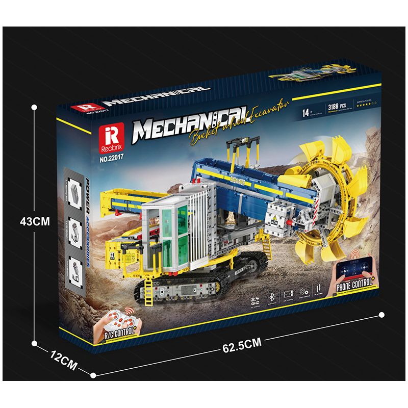 REOBRIX 22017 non  MÁY XÚC BÁNH GẦU bộ đồ chơi xếp lắp ráp ghép mô hình  Kỹ Thuật Công Nghệ Cao Mô Hình Phương Tiện 3188 khối
