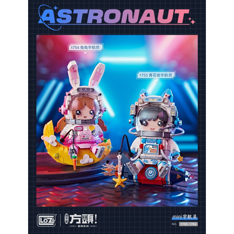 LOZ 1754 non  PHI HÀNH GIA THỎ bộ đồ chơi xếp lắp ráp ghép mô hình ASTRONAUT 710 khối