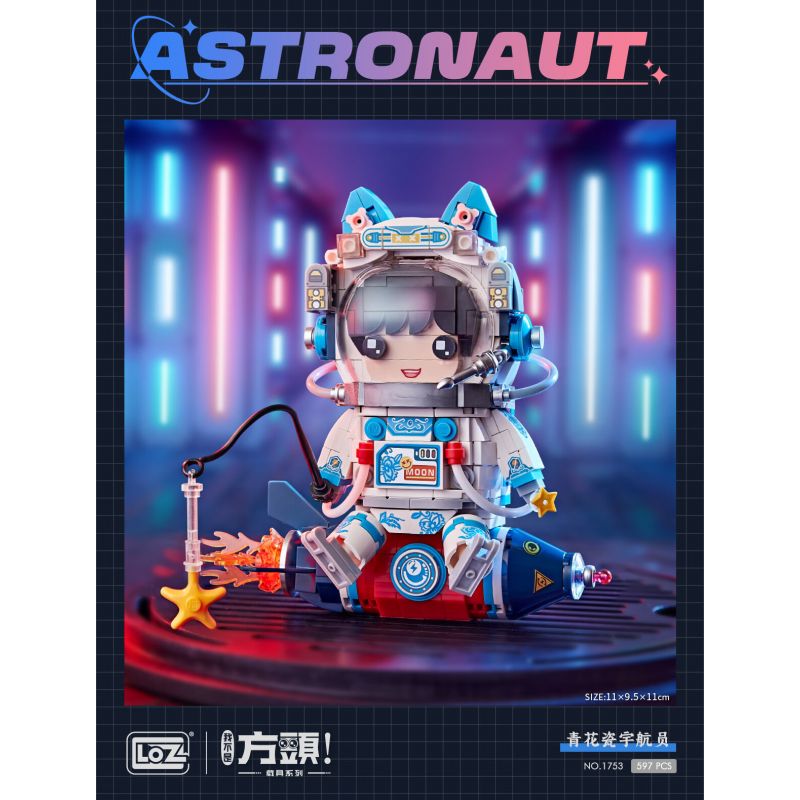 LOZ 1753 non  PHI HÀNH GIA SỨ XANH VÀ TRẮNG bộ đồ chơi xếp lắp ráp ghép mô hình ASTRONAUT 597 khối