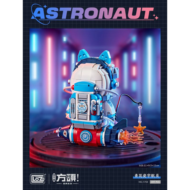 LOZ 1753 non  PHI HÀNH GIA SỨ XANH VÀ TRẮNG bộ đồ chơi xếp lắp ráp ghép mô hình ASTRONAUT 597 khối