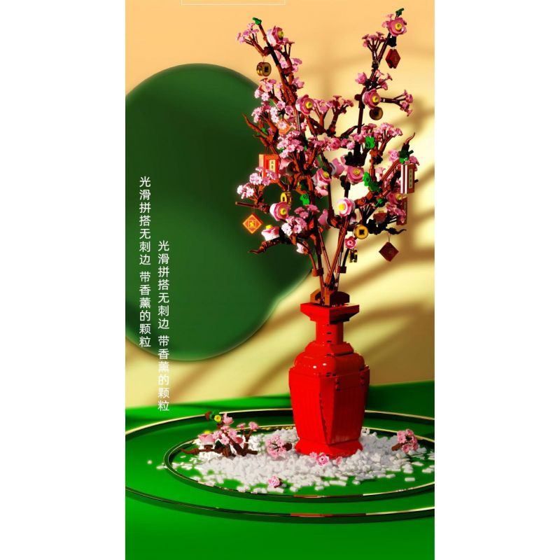 QIZHILE 92021 non  HOA ĐÀO bộ đồ chơi xếp lắp ráp ghép mô hình Flowers PEACH BLOSSOM