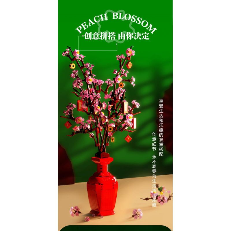 QIZHILE 92021 non  HOA ĐÀO bộ đồ chơi xếp lắp ráp ghép mô hình Flowers PEACH BLOSSOM