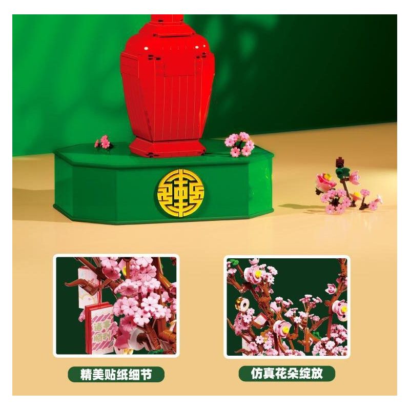 QIZHILE 92021 non  HOA ĐÀO bộ đồ chơi xếp lắp ráp ghép mô hình Flowers PEACH BLOSSOM