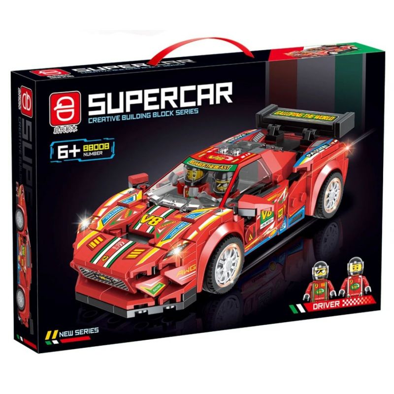 QIDAI 88008 non Lego XE THỂ THAO MÀU ĐỎ 88008 bộ đồ chơi xếp lắp ráp ghép mô hình Speed Champions Racing Cars Đua Xe Công Thức