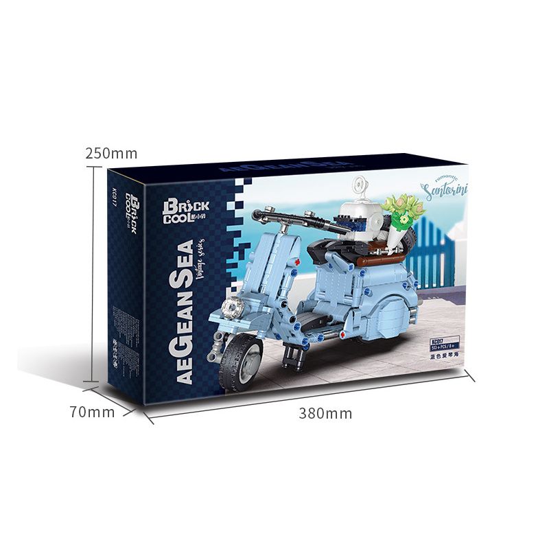 BRICKCOOL KC017 non  XE MÁY BIỂN YUANQIN MÀU XANH bộ đồ chơi xếp lắp ráp ghép mô hình  AEGEAN SEA（1951 VESPA 125） Kỹ Thuật Công Nghệ Cao Mô Hình Phương Tiện 513 khối