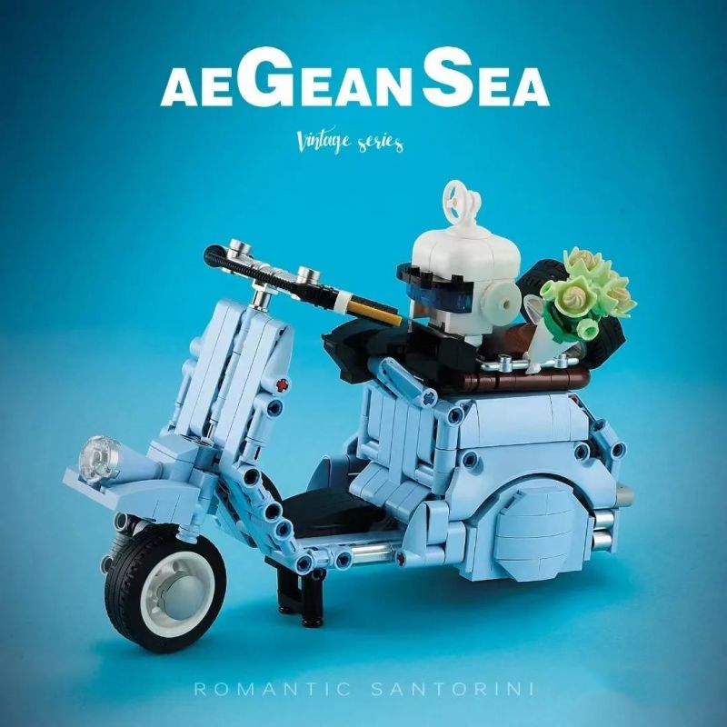 BRICKCOOL KC017 non  XE MÁY BIỂN YUANQIN MÀU XANH bộ đồ chơi xếp lắp ráp ghép mô hình  AEGEAN SEA（1951 VESPA 125） Kỹ Thuật Công Nghệ Cao Mô Hình Phương Tiện 513 khối