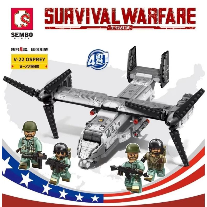 SEMBO 20711 207108 207109 207110 non  CHIM ƯNG BIỂN V-22 bộ đồ chơi xếp lắp ráp ghép mô hình Military Army V-22 OSPREY Quân Sự Bộ Đội 816 khối